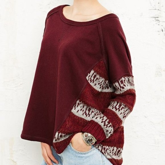 Free People Angel French Terry Panel Maroon Wool Alpaca Sweater Size Small - Picture 2 of 9